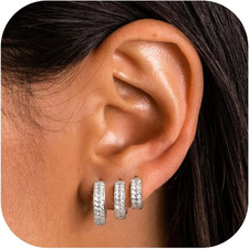 3 Pairs 14K Gold Plated Chunky Hoop Earrings for Women 925 Sterling Silver Post