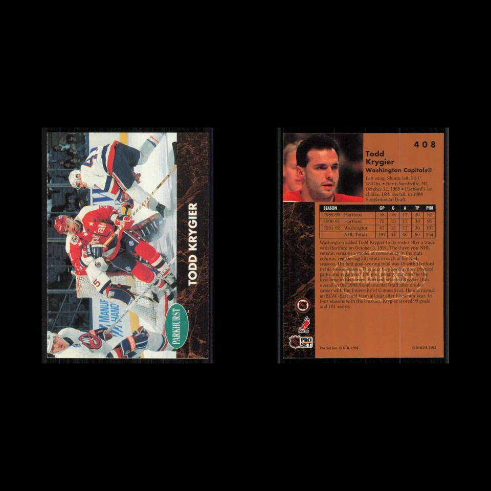 Todd Krygier #408 1991 Parkhurst Washington Capitals Hockey Card NHL NM - Image 3 of 3