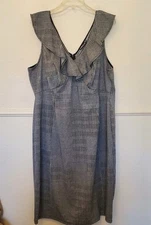 Paper Doll Herringbone Patch Sleeveless Zip Back Ruffle Neck Dress Womens Sz 3X