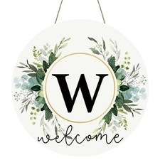 Monogram Wreaths for Front Door Wreath Wooden Welcome Sign for Front Letter W