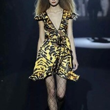 Y2K Betsey Johnson Wrap Dress Womens 6 100% Silk Animal Print 2008 Runway