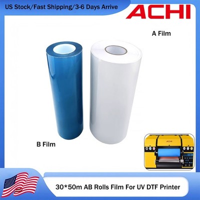 ACHI 30*50m/100m AB Film Transfer Sticker For A3 UV DTF Printer 2 Rolls US Stock