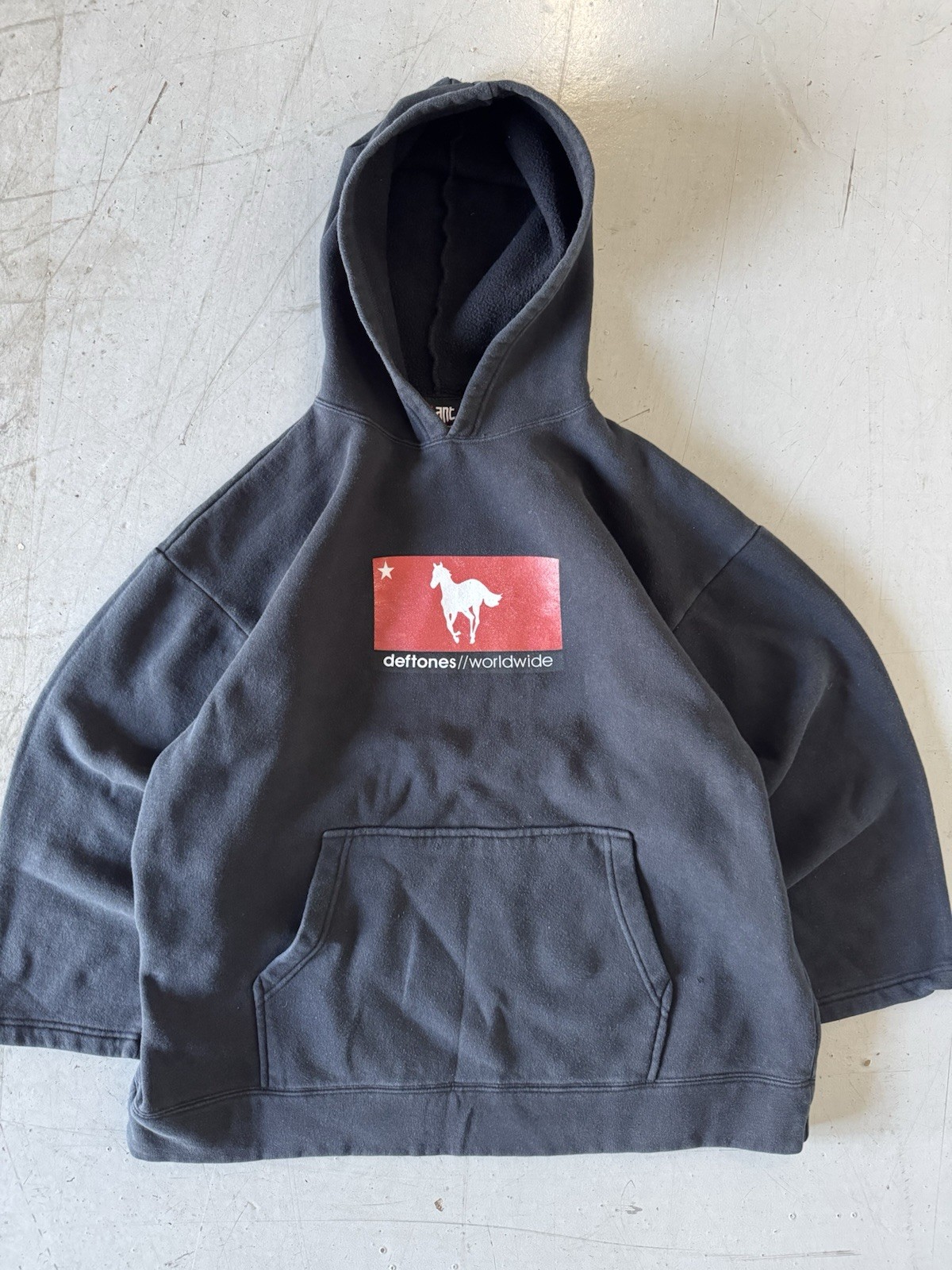 Felpa con cappuccio vintage Deftones bianca pony etichetta gigante anni 90