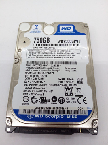 WESTERN DIGITAL *WD7500BPVT-22HXZT3* 750GB* SATA HDD Notebook 2,5 Zoll #NFP1893