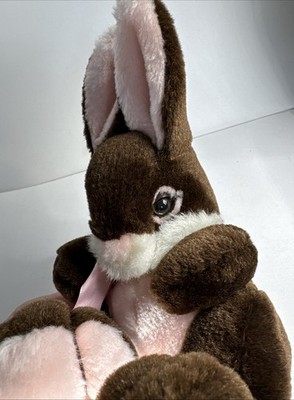 10  Goffa Plush Brown Pink Easter Bunny Rabbit Stuffed Animal CUTEST FACE + EYES