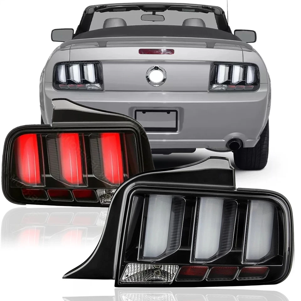 Par de luces traseras de señal de tubo LED negras y transparentes para Ford Mustang 2005-2009 Foto 3 de 4