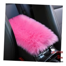 Furry Car Center Console Cover, 11.8" 7.9" Sheepskin Wool Armrest Box Dark Pink