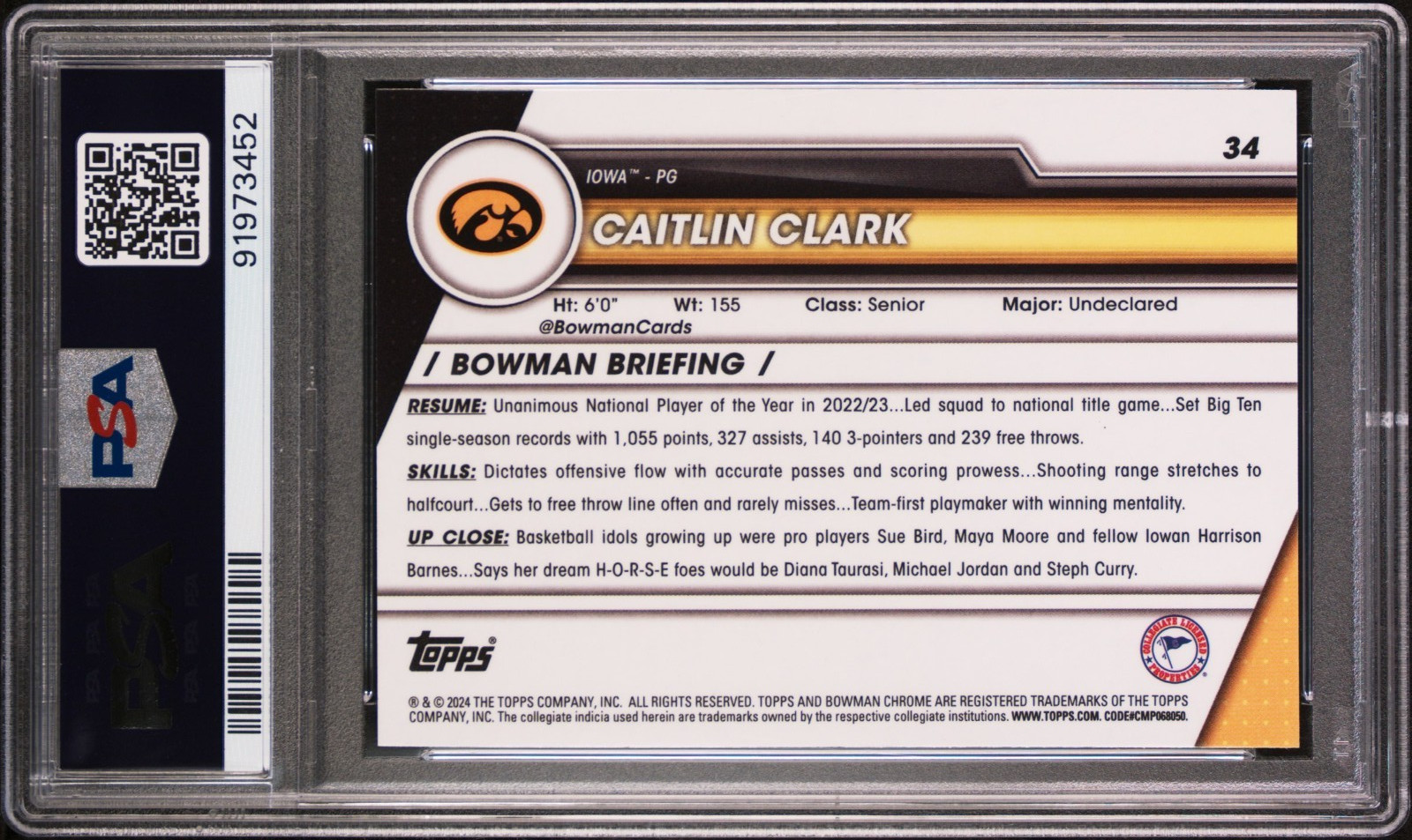 CAITLIN CLARK 2023 BOWMAN U CHROME RC #34 PSA 10 GEM MINT! FEVER IOWA! #91973452 view 2