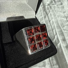 925 sterling silver ring mens Mandarin Garnets Size 11