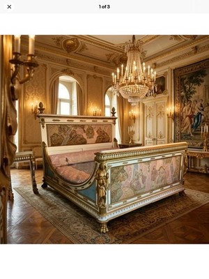 King Royal Master bed 5pc set- Italian symbols Venice Monarchy Visconti Family