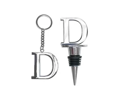 Lutong Letter Gift Set Key Ring & Bottle Stopper D Silver Metal 2 PCS