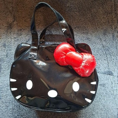 Hello Kitty 2006 Black Ribbon Bag Heisei Retro Cute I Love Apples Design