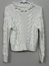Crewcuts Girls White Cable Knit Mock Neck Ruffle Sweater Size XS 4 5 Kids