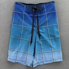 Ocean Pacific OP Men's Swim Trunks Size S 28-30 Blue Plaid Summer Swimwear Beach