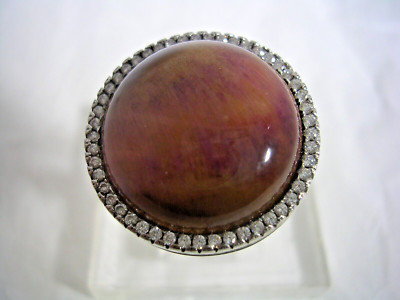 TIGERAUGE RING MIT ZIRKONIA IN STERLINGSILBER TIGERAUGE 18 MM RUNDRING