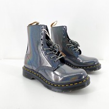 Dr. Martens 1460 PASCAL Prism Iridescent Gunmetal Ankle Boots Vegan Womens 6 NEW