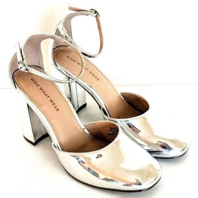 silver block heels closed toe