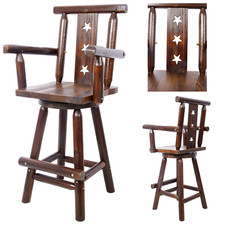 Rustic Bar Stool Fir Wood Construction 360  Swivel Wide Armrest 330lbs Capacity