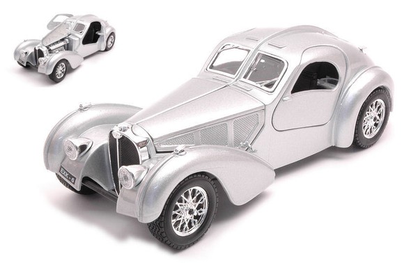 Burago 1/24 Bugatti Atlantic 1936 Silber Modellbau Statisches Modell Diecast-image