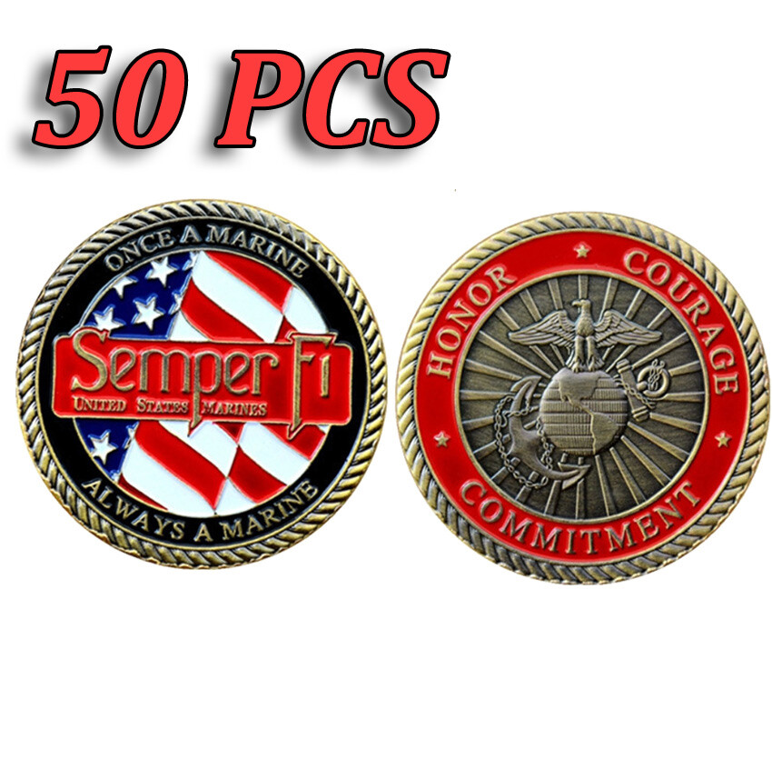 50PCS ONCE A MARINE ALWAYS A MARINE Marine Corps Challenge Coin Semper Fi Medal
