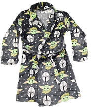 Star Wars Mandolorian Grogu Boys Plush Dark Gray Yoda Bath Robe House Coat Sz M