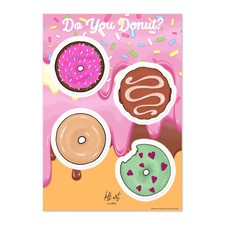 “Do You Donut?” Illustration Cute Kawaii Dessert Pastry Vinyl Sticker Sheet