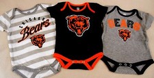 INFANT 3-6M 3-6 MONTHS 3-PACK NFL CHICAGO BEARS BODYSUITS ROMPER SET NWT