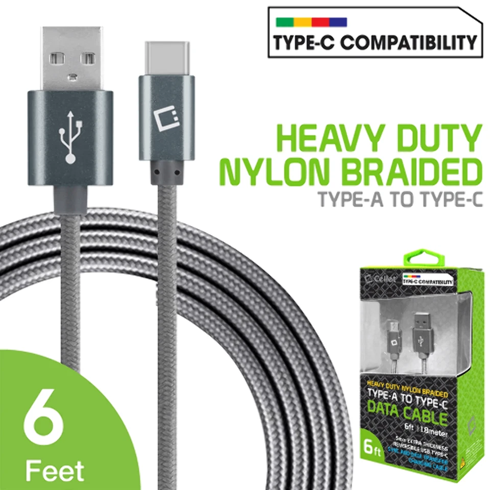 CELLET 6ft Type-C Heavy Duty Braided Charging USB Data Cable GRAY - Image 4 of 4
