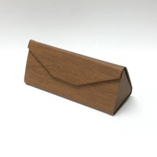 Foldable Eyeglass Sunglass Case Faux Wood Leather Light Brown Magnetic Closer