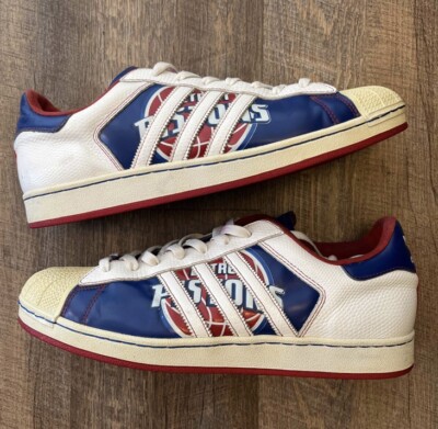 Adidas Superstar Detroit Pistons White Red Blue NBA Size 14 Sneakers  014122