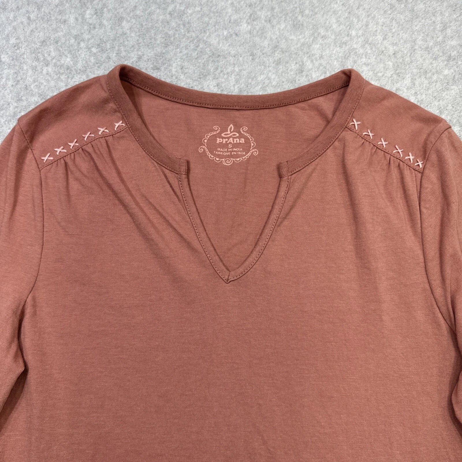 prana v neck snap cuff embroidered outdoor casual hipster shirt