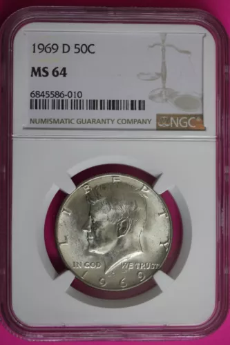 1969 D MS 64 Kennedy Half Dollar NGC Graded Certified Authentic Slab Silver 1381