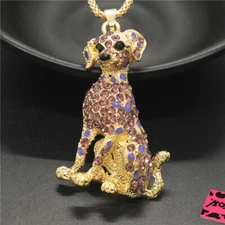 New Fashion Women Purple Cute Hound Animal Crystal Pendant Chain Necklace
