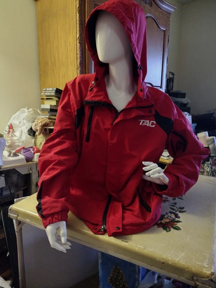 Port Authority Rain Fleece Lined Jacket Sz L Logo Embroidered Pocket Full ZipRED - Image 3 of 4