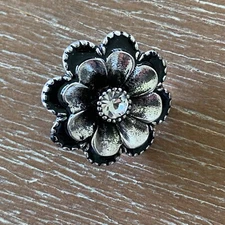 SILVER BUTTONS Metal Flower 23 mm with Rhinestone Shank Style - Pair