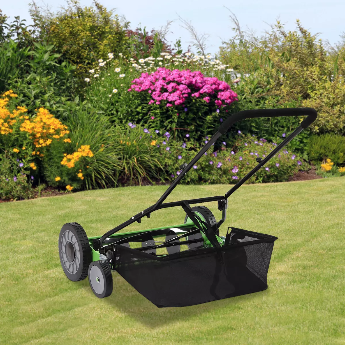 20inch Manual Reel Mower Adjustable 5-Blade Push Lawn Walk-Behind Gardening  Tool