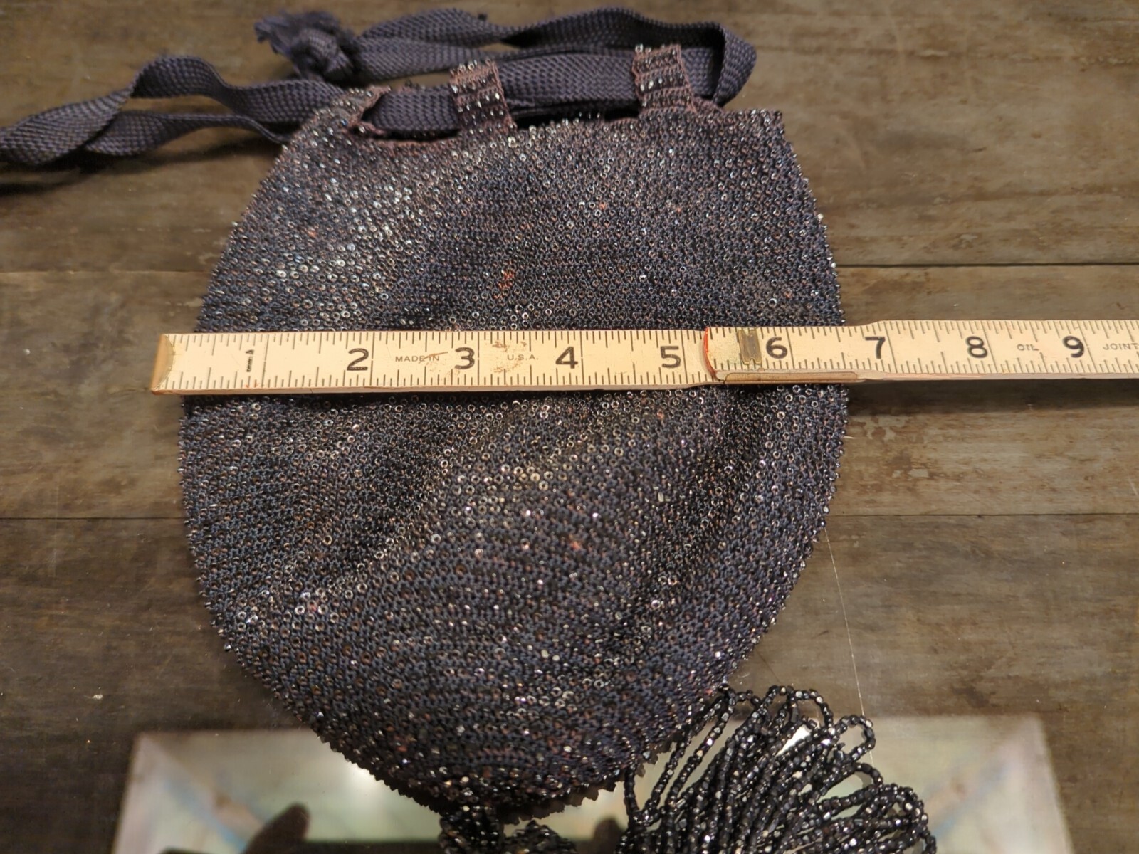 Vintage Black Beaded Flapper Drawstring Purse Bag… - image 14