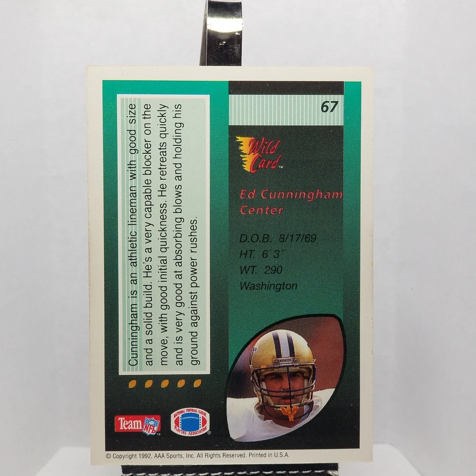 Wild Card 1992 NFL Ed Cunningham 1000 Stripe (WARNING SMOKE SMELL!) - Image 2 of 2