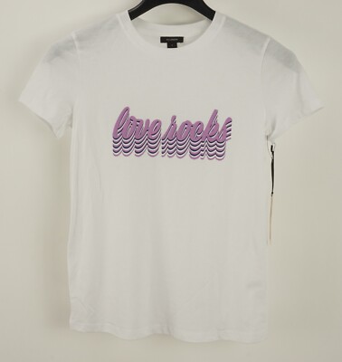 New Halogen Love Rocks Women's Size XL White Purple Graphic Jersey Crew T-Shirt