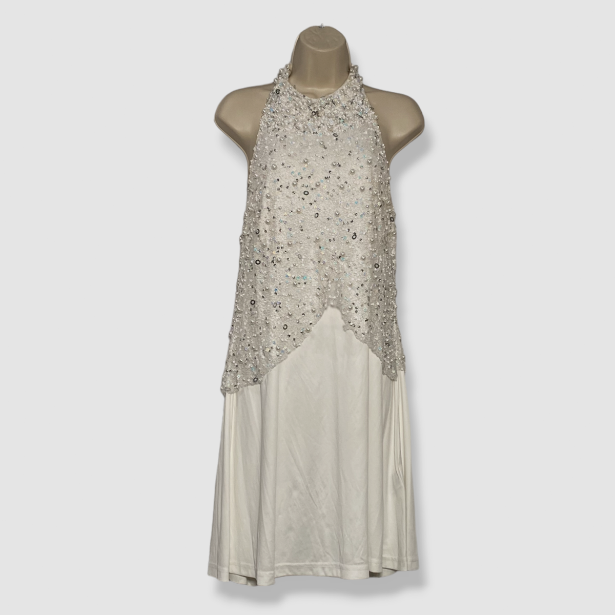 beaded halter swing dress $275 Aidan by Aidan Mattox Women's Ivory Size 12 Promo-Eligible-NOT-Clearance