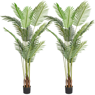 2 PCS Artificial Palm Tree 6ft Tall Fake Decor with 16 Trunks Faux Tropical Palm