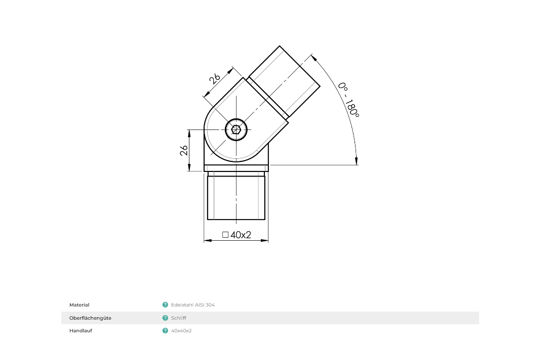V2A Edelstahl Gelenkecke – Für Rohr 42,4x2 Mm – Steckfitting, Geschliffen