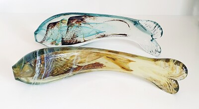 13-24. Pair Rare Isle of Wight Studio Art Glass Fish Ornaments - Michael Harris