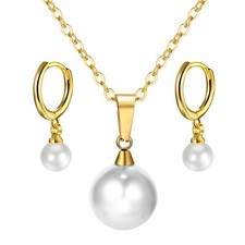 3PCS 14K Gold Plated Imitation Pearl Elegant Necklace Earrings Fashion Party Set