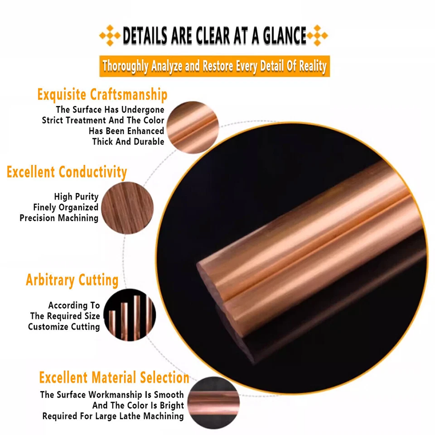 Tynulox 2Pcs Pure Copper Round Rod 1/8" Dia 7.87" Length Bare - View #3