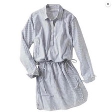 EUC Women's GAP Gray Striped Drawstring Popover Henley Shirtdress, SMALL Tall
