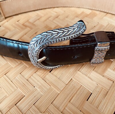 Brighton 1996 Black Metal Leather Western Belt Gorgeous Vintage