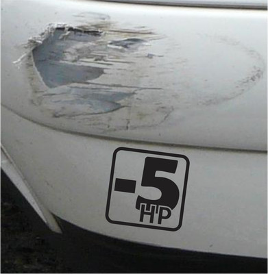 -5 HP Horsepower Funny Bumper Sticker Vinyl Decal Car Accident Crash Dent JDM EU