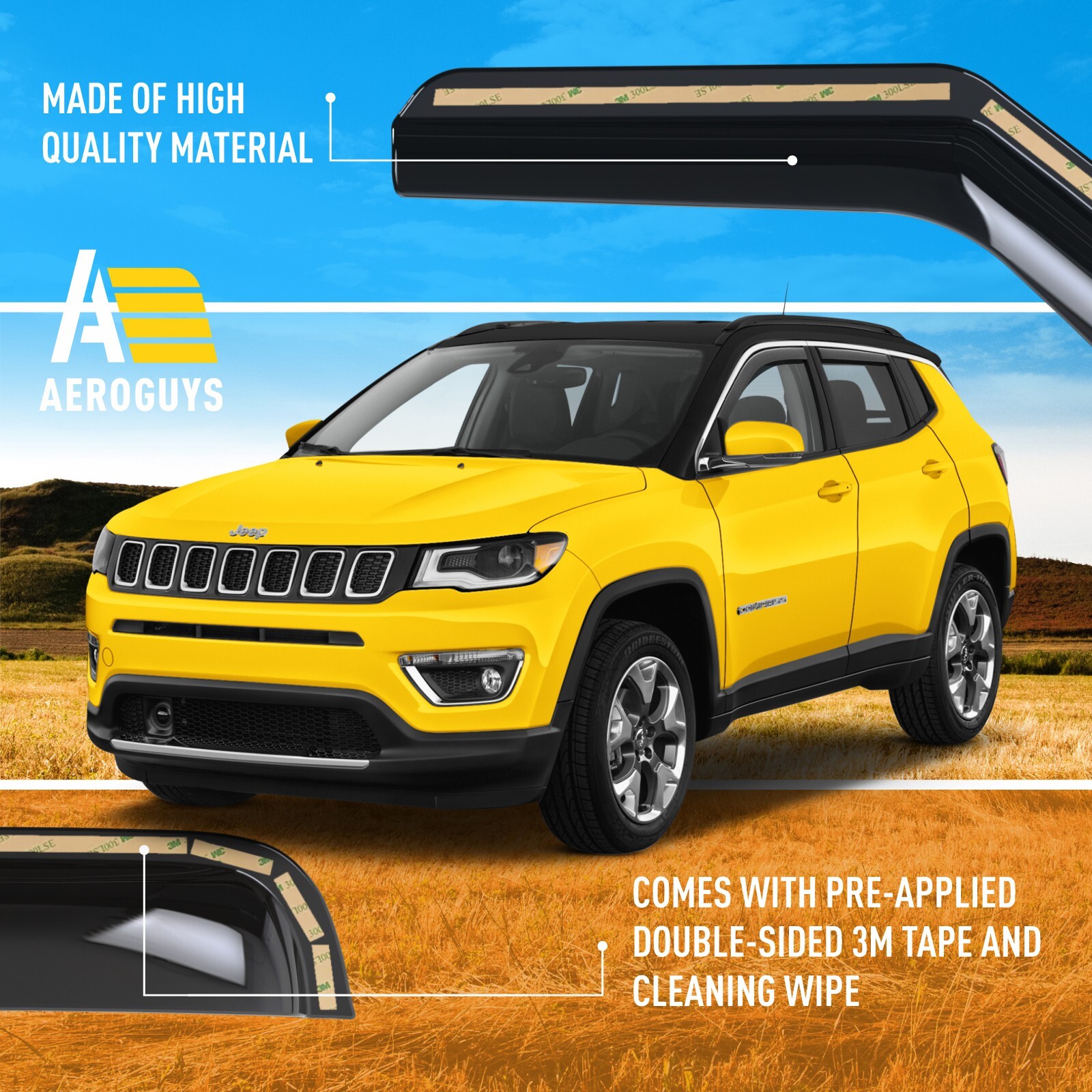 Sun Rain Visors Wind Rain Guards for 20172023 Jeep Compass eBay