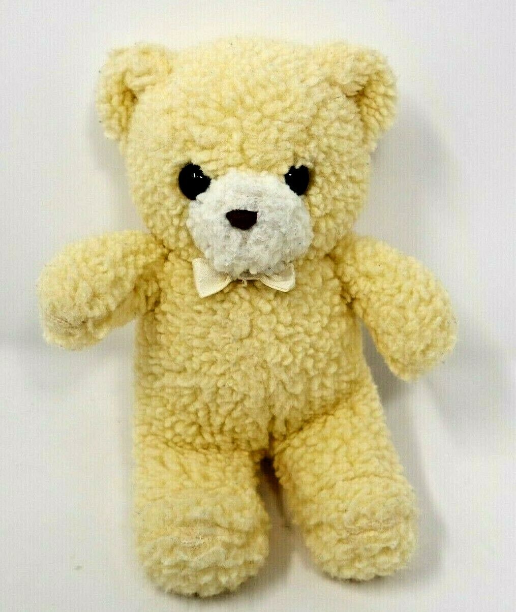 Gund Baby Time Teddy Bear Plush Rattle Lovey 9" VTG 1988 Cream Ivory Satin Bow